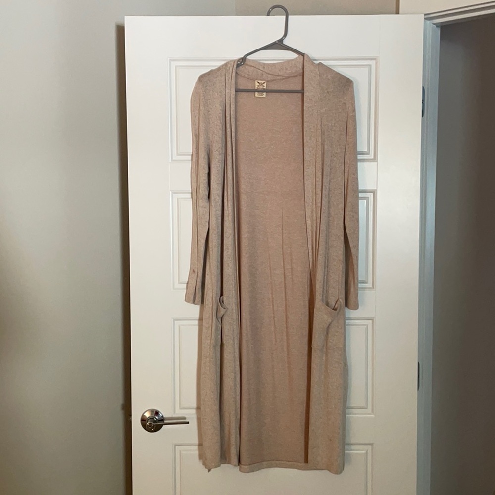 Long Tan Cardigan, Size Small.